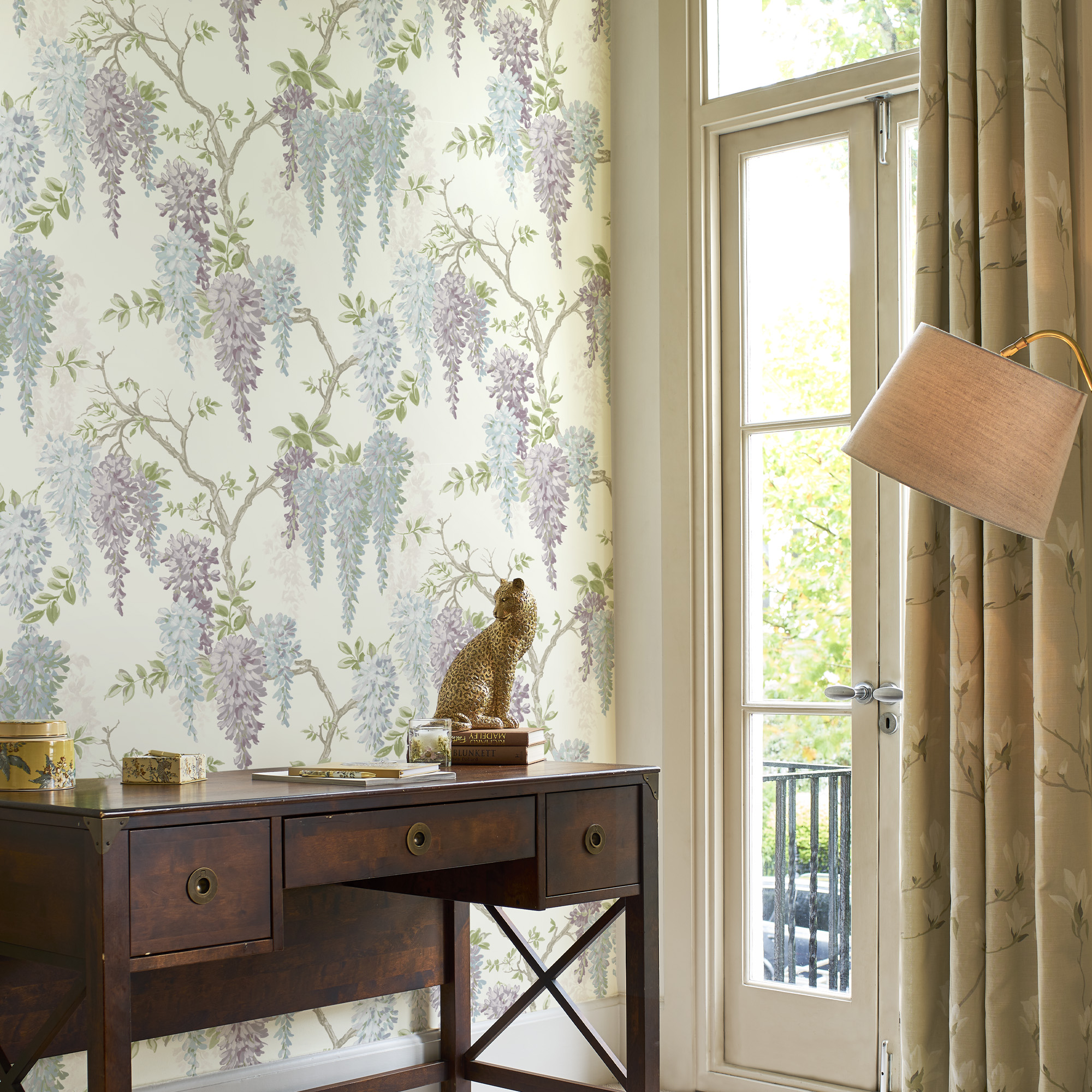 Wisteria Garden Wallpaper 113356 By Laura Ashley In Pale Iris Purple